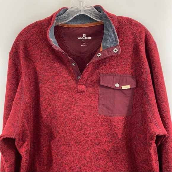 Woolrich Men’s Quarter Snap Pullover Sweater Sweatshirt Flap Pocket Heather Red - Picture 2 of 11